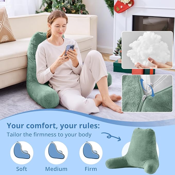 Sasttie Reading Pillow for Bed, Back Pillow for Sitting Up, Sage | 25" Backrest Support Cushion for Couch, Sofa, and Floor, Dorm Essentials, OEKO-TEX, Adjustable Down Alternative Fill - Image 3