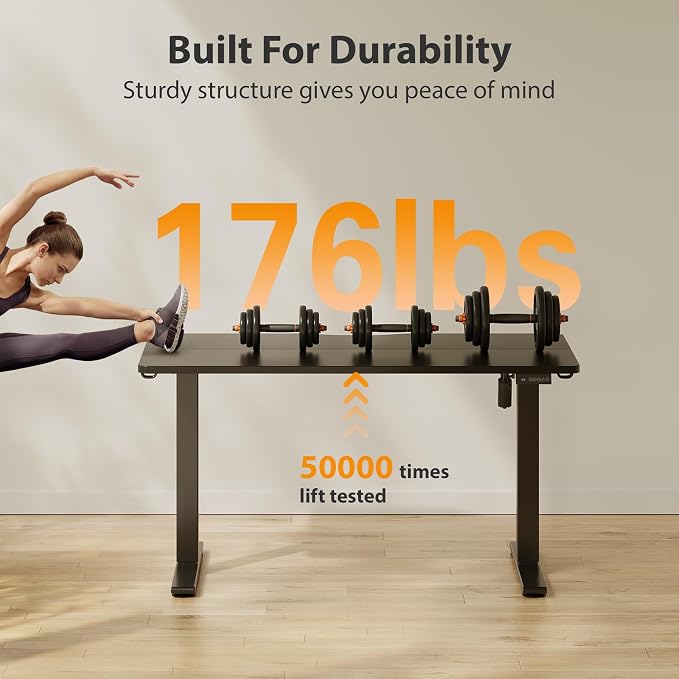 Cubiker Standing Desk, 63x28 Inches Sit Stand Home Office Desk, Electric Stand up Desk, Adjustable Desk with Splice Board, Black Frame/Black Top - Image 4