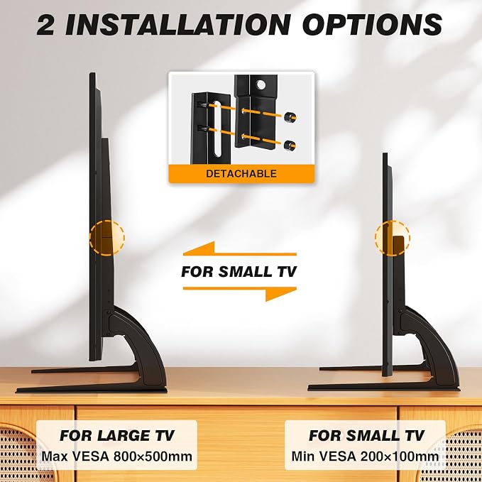 5Rcom TV Stand Mount, Universal Tabletop for 22-65 Inch Flat Screen TVs | Height Adjustable TV Base, Strong TV Legs Holds up to 88lbs, Max VESA 800 x 500mm, Plasma LCD LED - Image 3