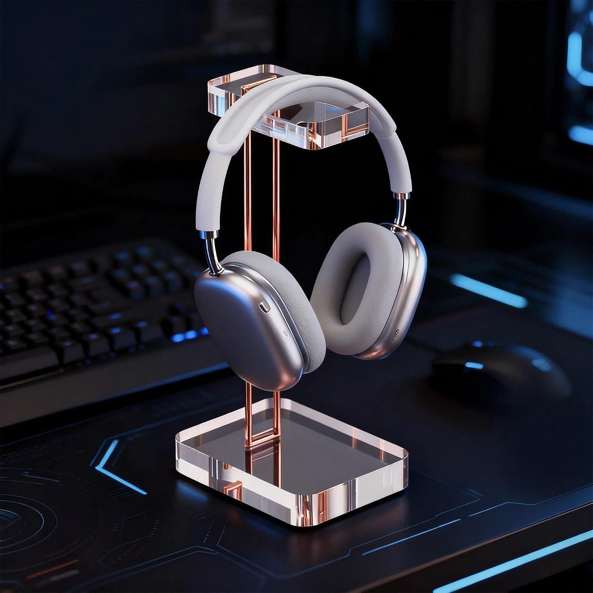 Headphone Stand Headset Holder for Desk, Solid Christal-Clear Acrylic with Rose-Gold Hardware Earphone Hanger for Gaming Room Office Accessories - Image 4