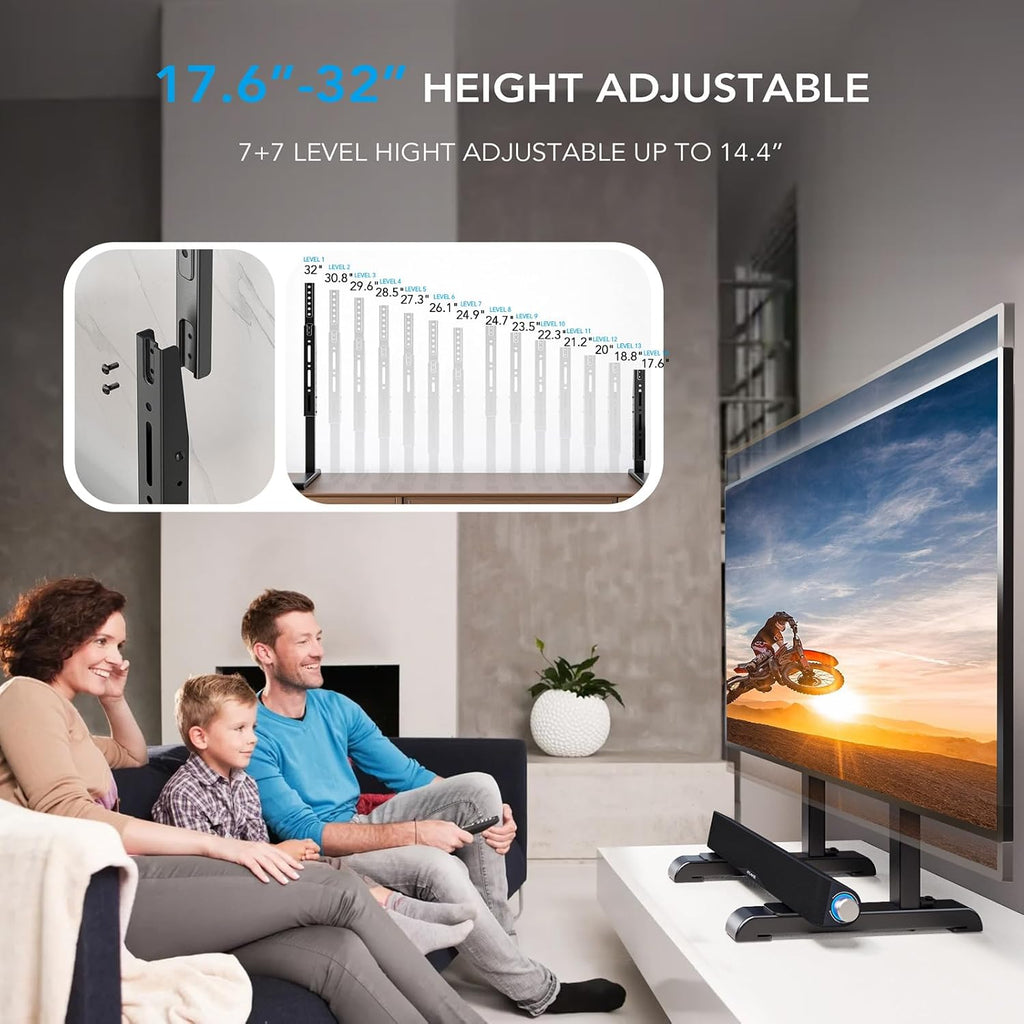 Universal TV Stand, Table Top TV Stand Base Wobble Replacement for Most 24 to 80 Inch LCD LED TVs, 7 Height Adjustable TV Legs Hold up to 150lbs, Max VESA 800x500mm, Black AX10TB02 - Image 2