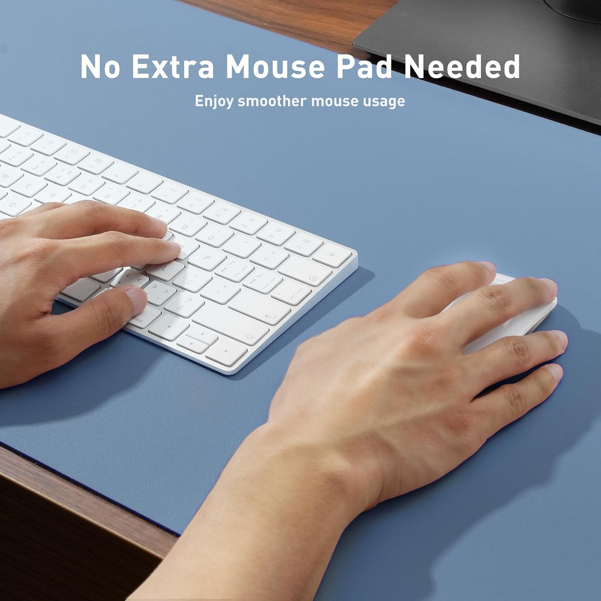 Aothia Leather Desk Pad Protector, Mouse Pad, Office Desk Mat, Non-Slip PU Leather Desk Blotter, Laptop Desk Pad, Waterproof Desk Writing Pad for Office and Home (Denim Blue, 36" x 17") - Image 3