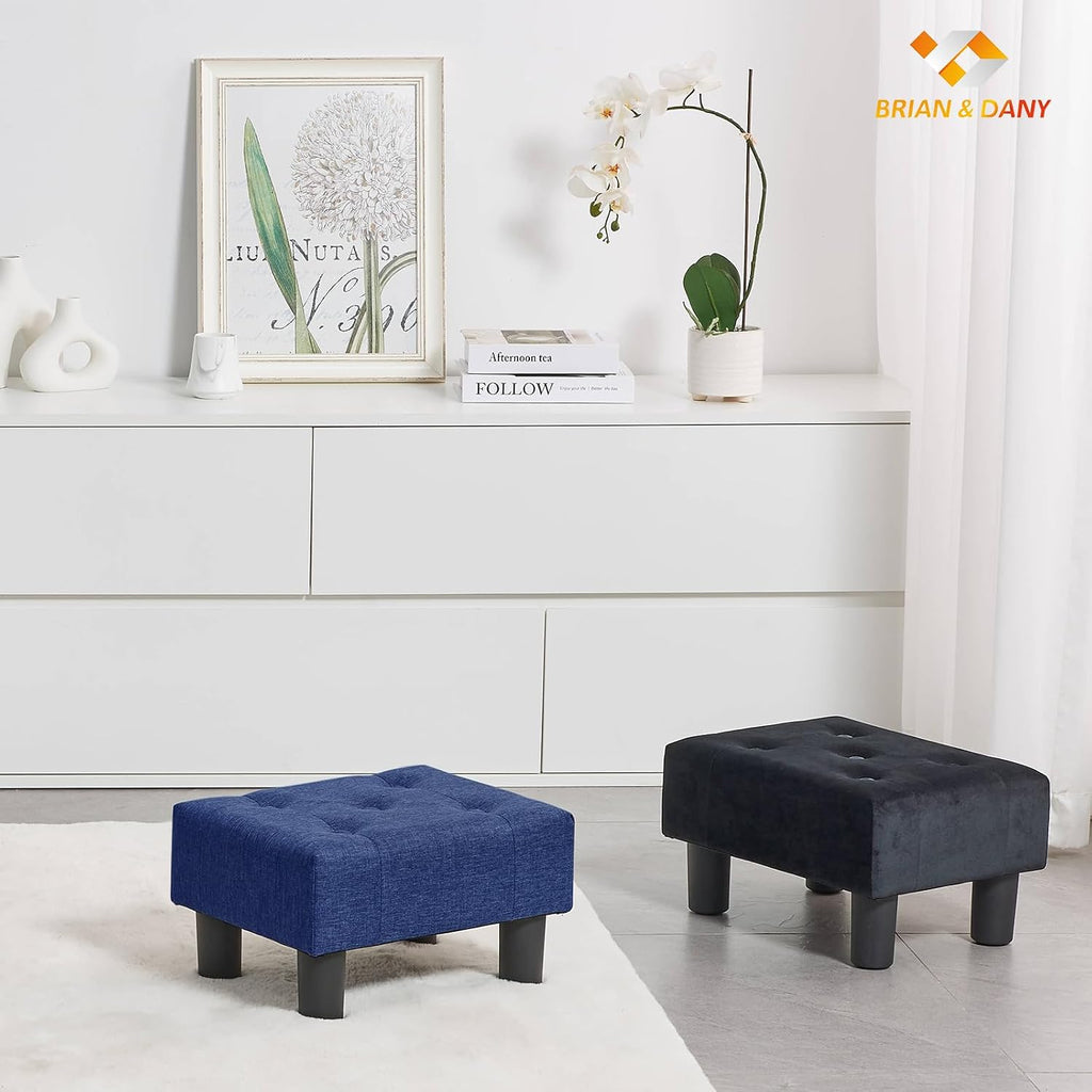 BRIAN & DANY Small Foot Stool, Linen Foot Stools with Legs, Stable Small Footstool for Living Room, Blue - Image 7