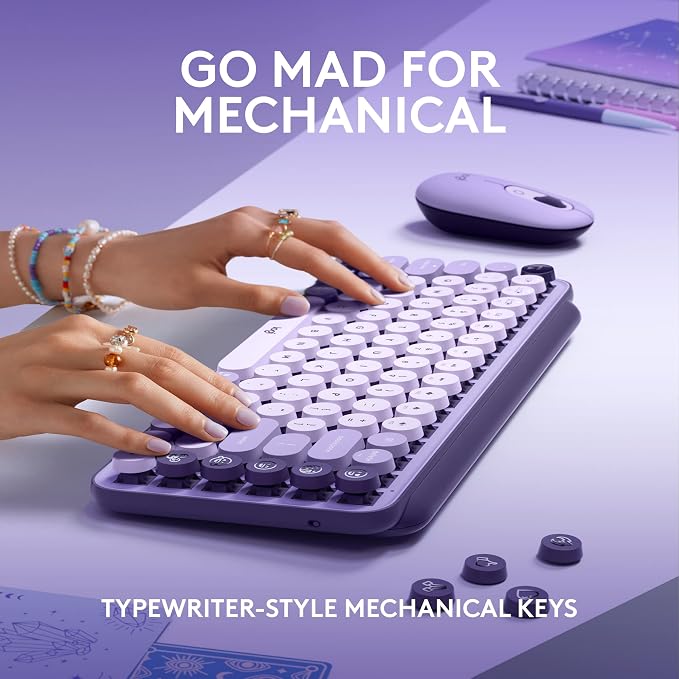 Logitech POP Keys Mechanical Wireless Keyboard - Cosmos | Customizable emoji keys, durable compact design, USB connectivity, multi-device, multi-OS compatible - Image 4