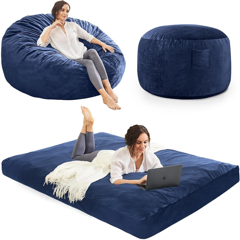 Bean Bag Chairs for Adults - Giant Bean Bag Convertible Floor Sofa by ILPEOD