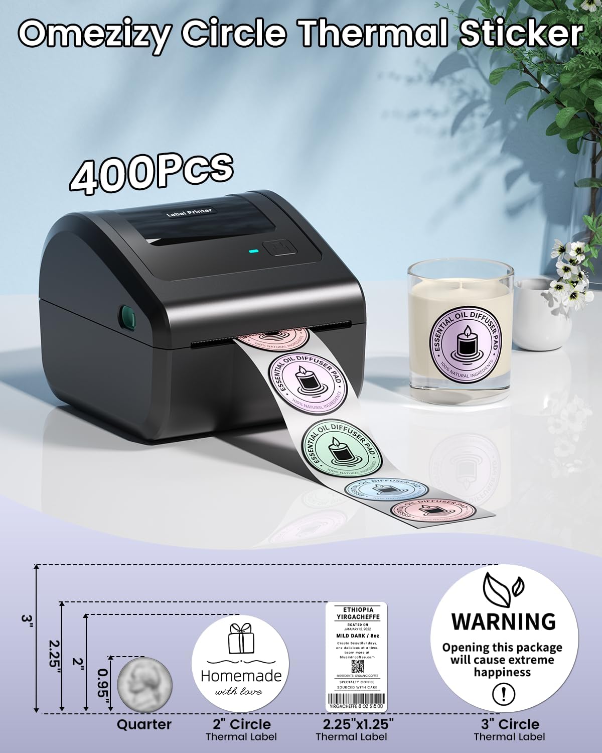 400PCS Circle Thermal Labels, Waterproof Round Stickers - Image 2