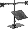 VIVO Freestanding Dual Computer Monitor and Laptop Combo Desk Stand with Glass Base, Fits up to 32 inch Monitors and 17 inch Laptops, Black, STAND-V003FGL by Unknown