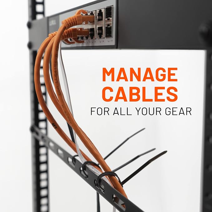 ECHOGEAR Rack Cable Management Tie Bar Kit - Includes 4X 1U Tie Bars, 24 Zip Ties, 8 Cage Nuts, & 8 Screws - Works with 19" Open Frame Racks & Enclosures - Image 2