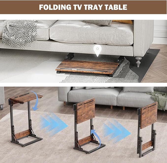 Folding TV Tray Table, Adjustable Height TV Trays for Eating on Couch | TV dinner tray table with tablet & phone slots,c shaped end table,laptop desk for sofa,bedside,recliner,dining,working,gaming - Image 5