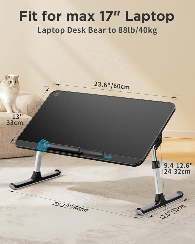SAIJI PU Leather Laptop Bed Tray Table, Adjustable Laptop Stand with Removable Stopper, Portable Lap Desks with Foldable Legs, Notebook Stand Breakfast Reading Desk for Sofa Couch(Large, Black) - Image 7