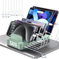 Charging Station for Multiple Devices, Zobirez 10-Port USB C Fast Charger Stations for MacBook, iPhone, Android Cell Phone, iPad, Tablet, Family Multi-Device Organizer Charging Dock, Green by Zobirez