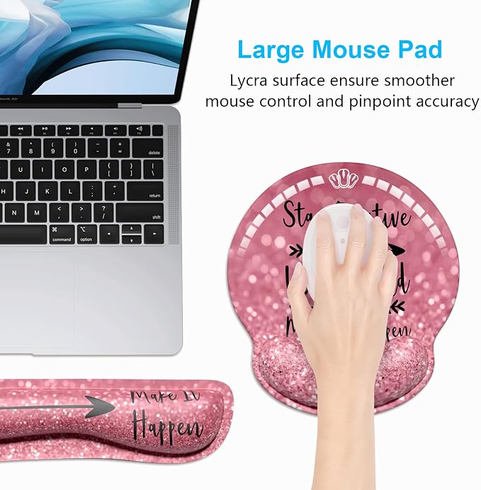 Dapesuom Keyboard Wrist Rest and Mouse Pad with Wrist Support, Cute Memory Foam Cushion for Keyboard and Mouse Set, Ergonomic Desktop Pad Rests with Non Slip Base for Easy Typing & Pain Relief, Quotes - Image 5