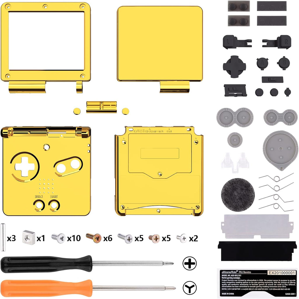 IPS Ready Upgraded eXtremeRate Chrome Gold Glossy Custom Replacement Housing Shell for Gameboy Advance SP GBA SP – Compatible with Both IPS & Standard LCD – Console & Screen NOT Included by eXtremeRate