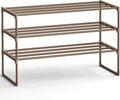 SONGMICS Shoe Rack, 3-Tier Shoe Organizer, Metal Storage Shelf | for Entryway, Upright or Upside Down, for 16-20 Pairs, Stackable, 11.8 x 36.2 x 21.7 Inches, Walnut Brown ULSA303K01 by Unknown