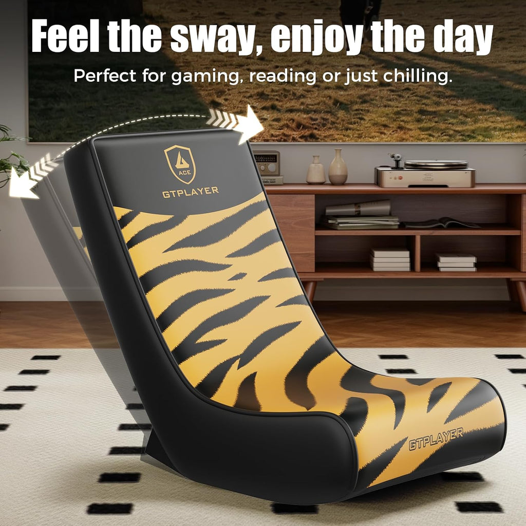 GTPLAYER Gaming Floor Rocking Chair – Rocker Floor Game Chair with Angle Limiter, Compact & Lightweight Game Seat, Orange Tiger Patterned - Image 5