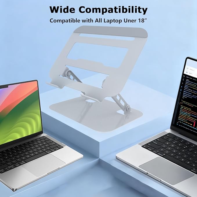 Adjustable Laptop Stand for Desk, Silvery | Ultra Stable Metal Base, Laptop Holder Riser, Fully Foldable, Easy to Storage & Carry, Fit for Laptop Under 18” - Image 7