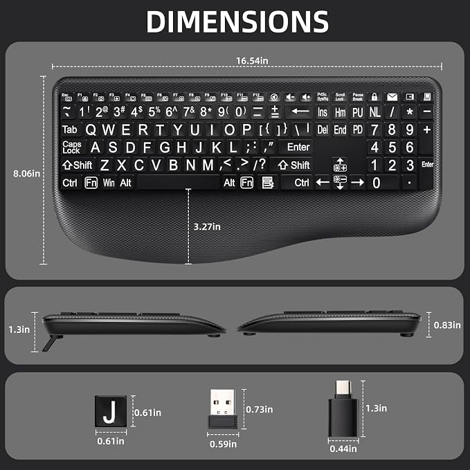 Hamile Large Print Wireless Backlit Keyboard for Windows, Black | Rechargeable keyboard with quiet low-profile keys, 7-color backlight memory, full-size layout, and extra-large wrist rest - Image 8