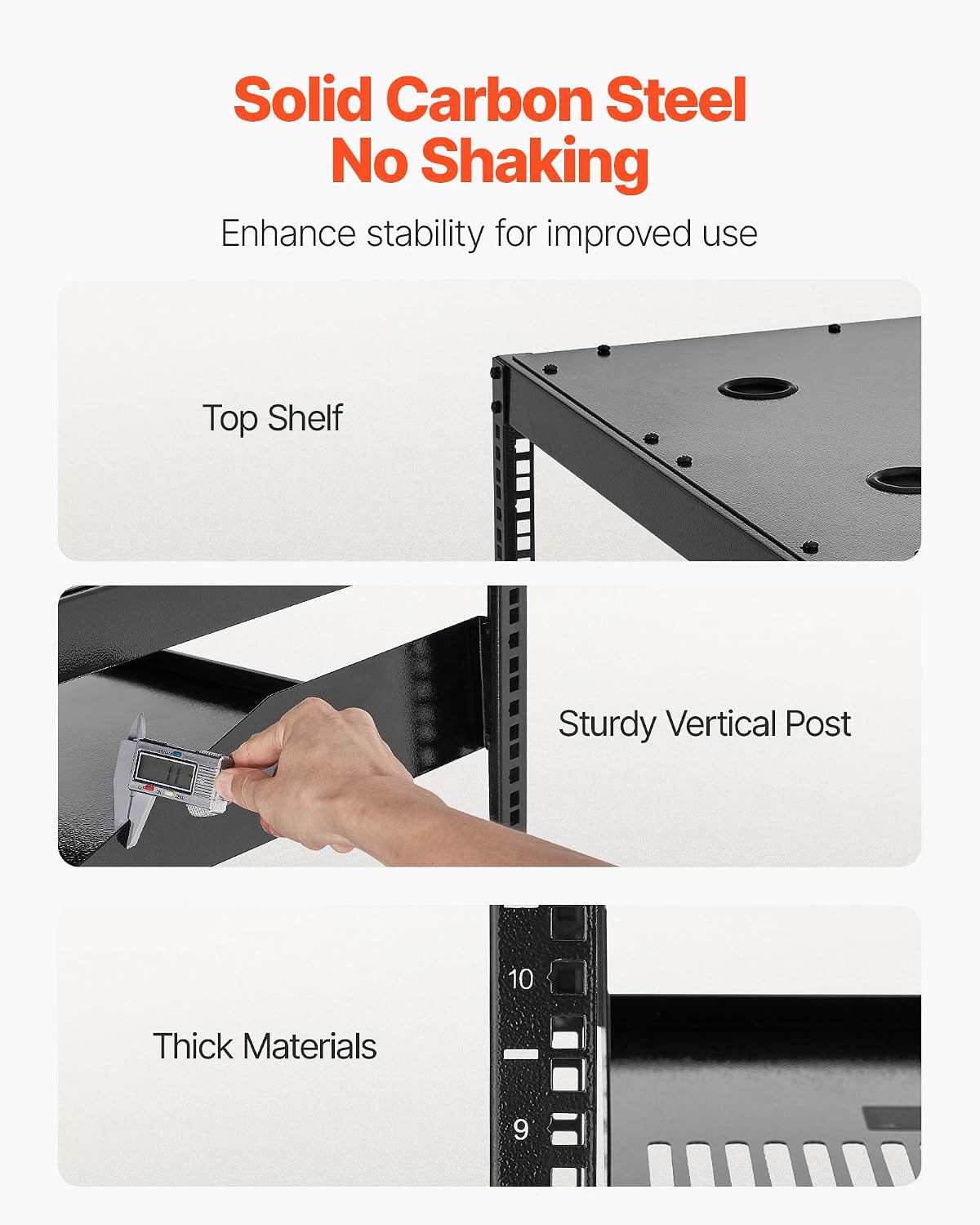 VEVOR 10U Open Frame Network Rack Server Rack, Wall Mounted or Floor Stand - Image 3