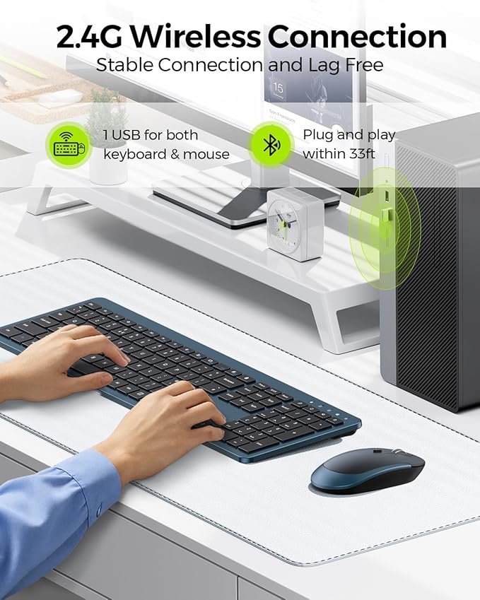 seenda Wireless Keyboard and Mouse Combo, Slim Full-Size Design | Quiet typing and mouse clicks, 2.4G USB receiver, Adjustable DPI mouse, Compatible for Windows PCs/laptops, Black&Blue - Image 2