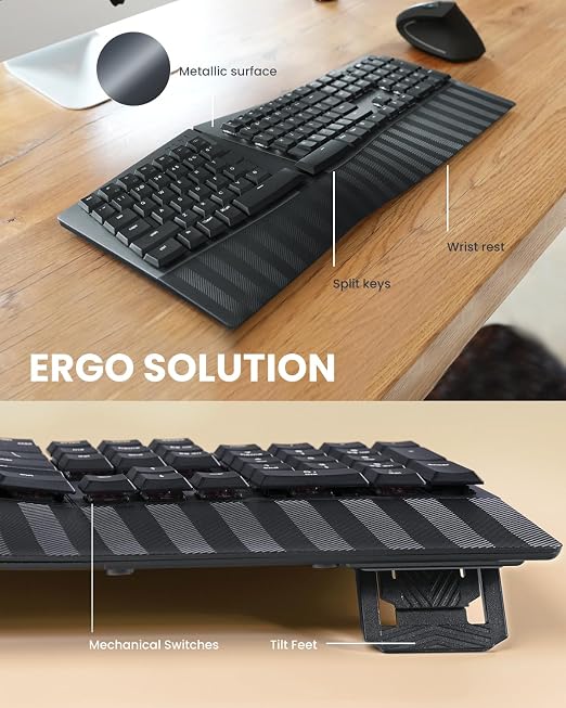 Perixx PERIBOARD-535BL [Firmware Updated] Wired Ergonomic Mechanical Keyboard - Full-Size - Low-Profile Blue Clicky Switches - Compatible with Windows and macOS - Image 10