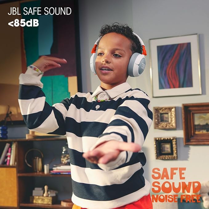 JBL Junior 470NC - Cancelling Kids Headphones - White | JBL Safe Sound 85dB, Parental Control with Customizable Volume Playtime, Easy monitoring, Active Noise Cancelling - Image 3