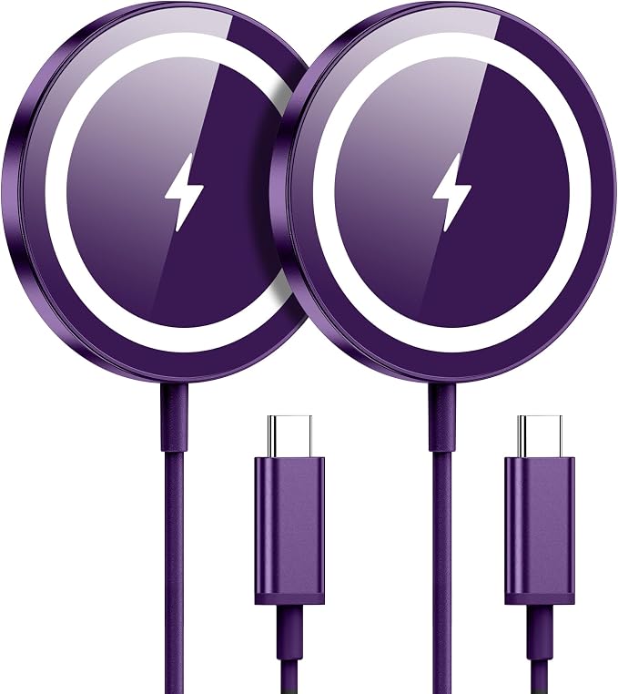for Apple Mag-Safe Charger 2 Pack, Magnetic Wireless Charger, Violet | Made for iPhone 17/17 Pro/17 Pro Max/Air/16 15 14 13 12 Pro Max Plus mini, Charging Pad for Airpods Pro 3 2,Strong Magnet by WRVVR