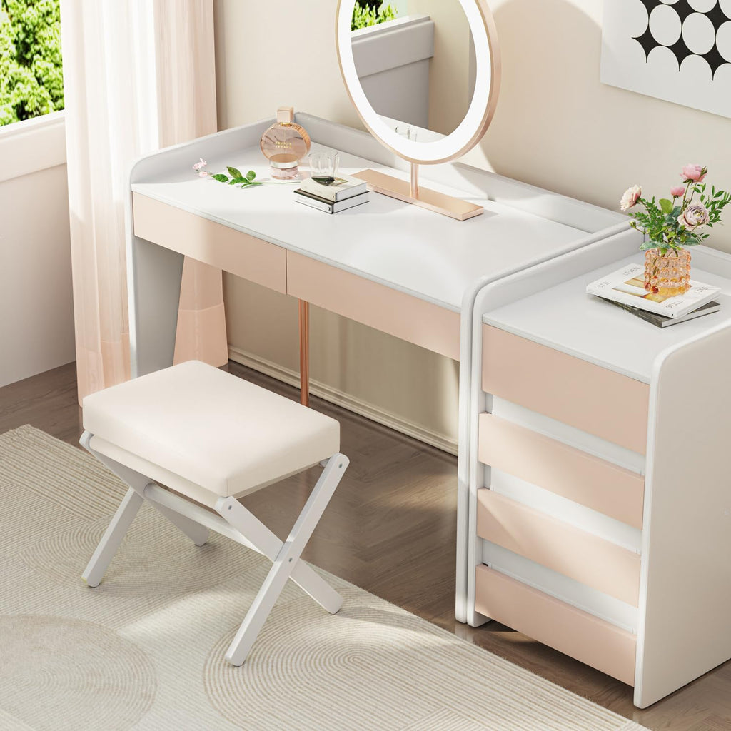 Foldable Foot Stool Ottoman, Modern Foot Rest with Bamboo X Legs & Thick Foam Cushion, Folding Foot Stools Small Padded for Bedroom Living Room, Footstool for Chair Couch (White - White) - Image 2