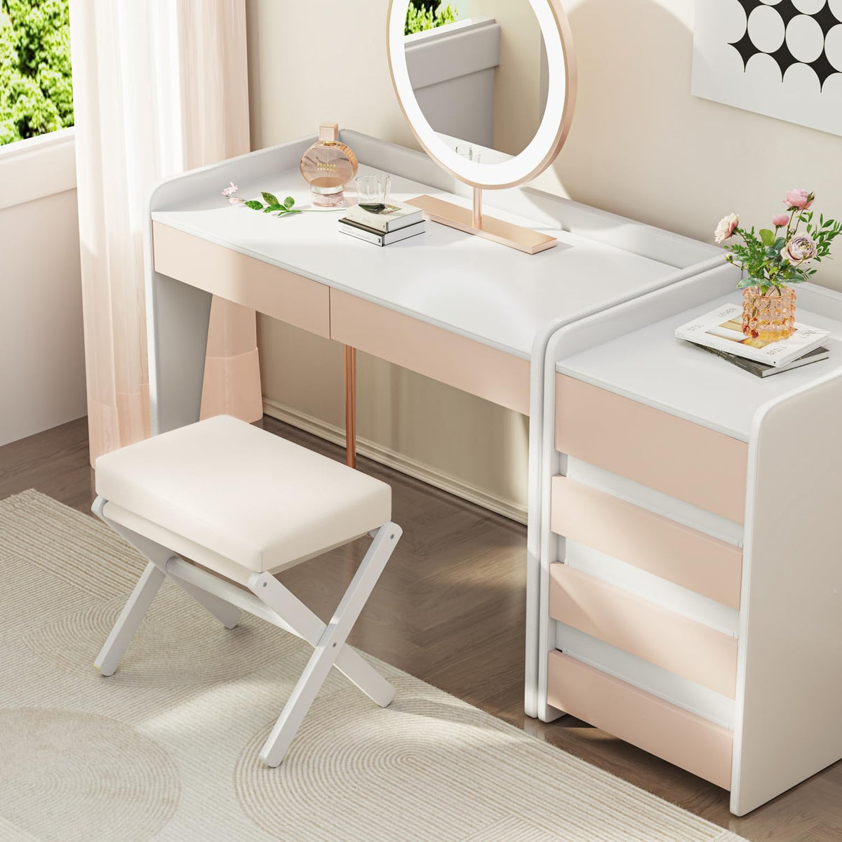 Foldable Foot Stool Ottoman, Modern Foot Rest with Bamboo X Legs & Thick Foam Cushion, Folding Foot Stools Small Padded for Bedroom Living Room, Footstool for Chair Couch (White - White) - Image 2