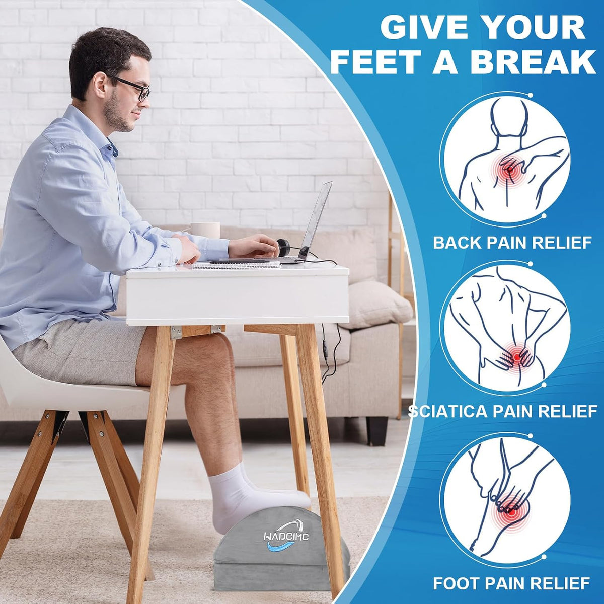 Foot Rest for Under Desk at Work, Foot Stool with Washable Cover, Comfortable Office Desk Accessories, Footrest with 3 Adjustable Heights, for Offices Gaming Chair, for Leg Support, Gray - Image 2