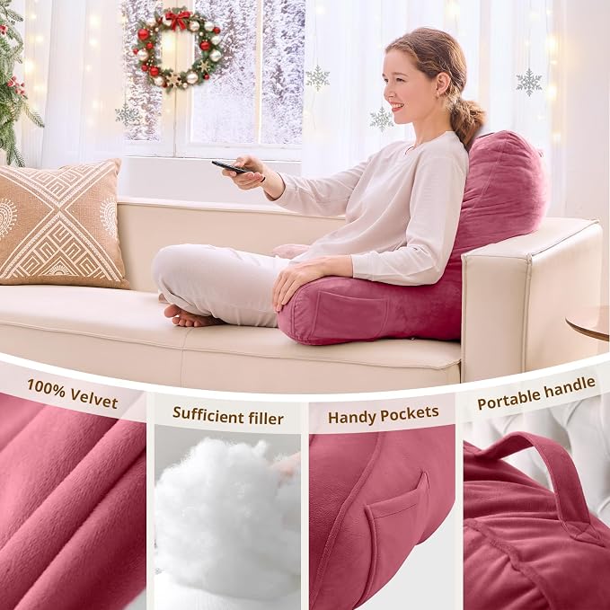 Sasttie Reading Pillow for Bed, Back Pillow for Sitting Up, Rose Pink | 21" Backrest Support Cushion for Couch, Sofa, and Floor, Dorm Essentials, OEKO-TEX, Adjustable Down Alternative Fill - Image 5