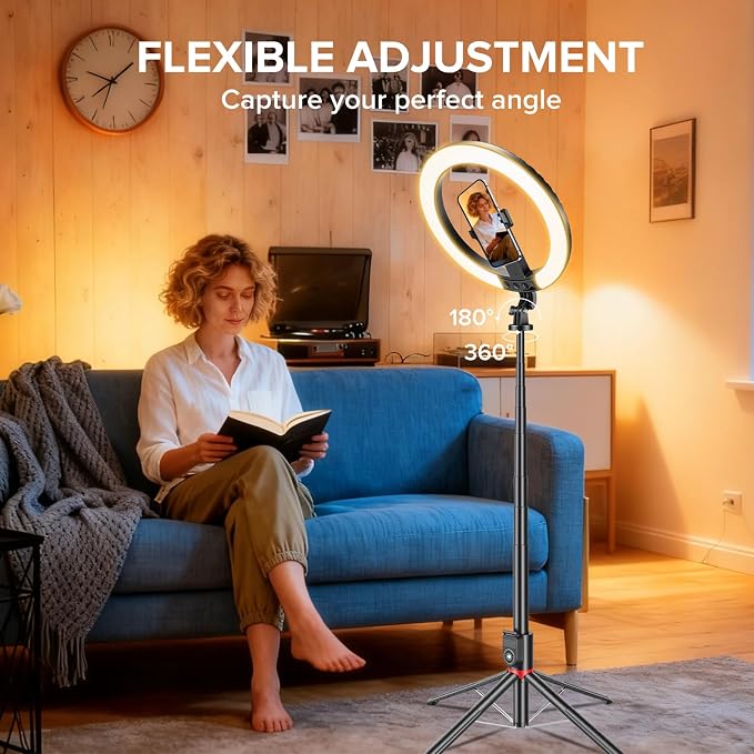 10" Ring Light with Stand 90'' Tall for iPhone & Android, Light with Tripod | Selfie Light with Extendable Tripod Stand, Phone Holder, Remote for YouTube, Makeup,TIKTok, Vlogging - Image 3