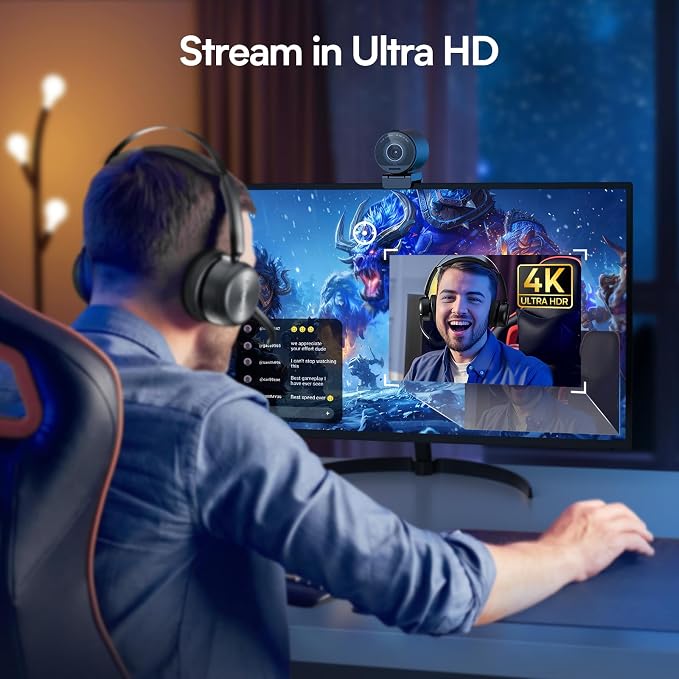EMEET SmartCam S800 4K Webcam for Streaming, 1/2'' Sensor, Supports HDR | PDAF&TOF Dual-autofocus, 1080P@60fps, 2 Noise-Cancelling Mics, 40°-73° FOV, Perfect for Live Streaming & Online Meetings - Image 3