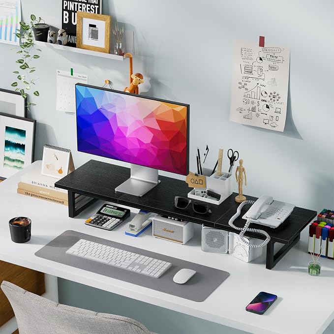 Simple Trending 38" Dual Monitor Stand Riser, Desk Organizer, Black | Laptop & Printer Stand, for 2 Monitors, Wood and Steel, Ergonomic Support, Easy Setup, Home Office Desk, 38"W x 10.25"D x 5"H - Image 2