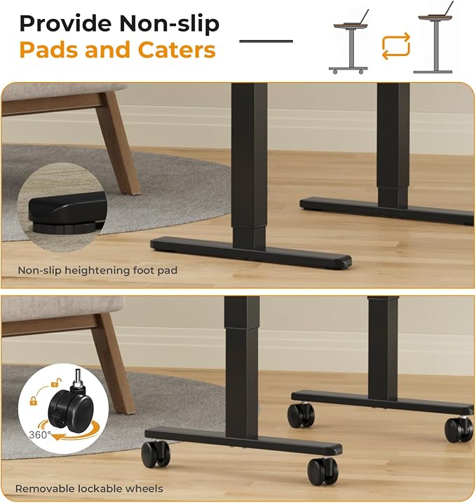 JOY worker Small Glass Standing Desk, 40" Electric Stand Up Desk on Wheels | 40" x 20" Black Height Adjustable Desk with Memory Controller & USB, Compact Computer Workstation for Home Office Walking Pad - Image 8