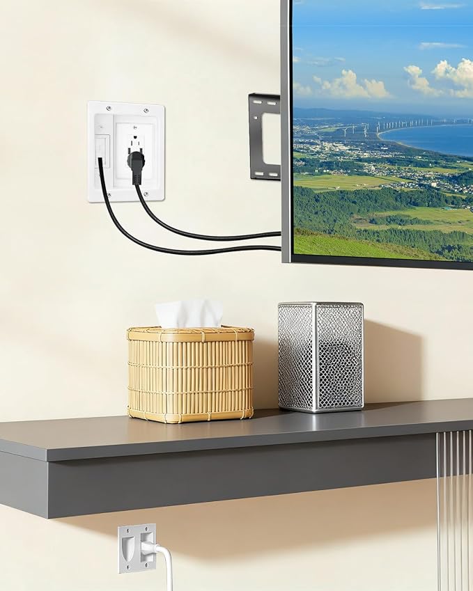 FORGING MOUNT Cord Hider for Wall Mount TV with AC Outlets, 2X USB-A Ports | in-Wall Cable Management Kit, Includes 6ft Extension Cord, Drywall Hole Saw Attachment, Drill Templates - Image 6