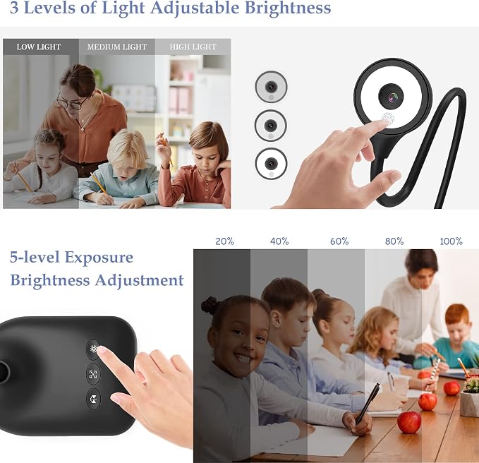 USB Document Camera for Teachers, Webcam/Doc Camera for Classroom with A3 Format, 3-Level LED Lights, Image Invert, Fold, Dual mic for Mac OS, Windows, Zoom, OBS Work with Distance Learning - Image 4