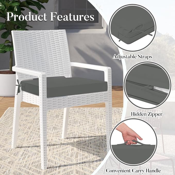 Basic Beyond Outdoor Chair Cushions for Patio Furniture, Waterproof Outdoor Seat Cushions Set of 4 18 x 18, Patio Chair Cushions Set of 4 with Ties and Handle, Dark Grey - Image 5