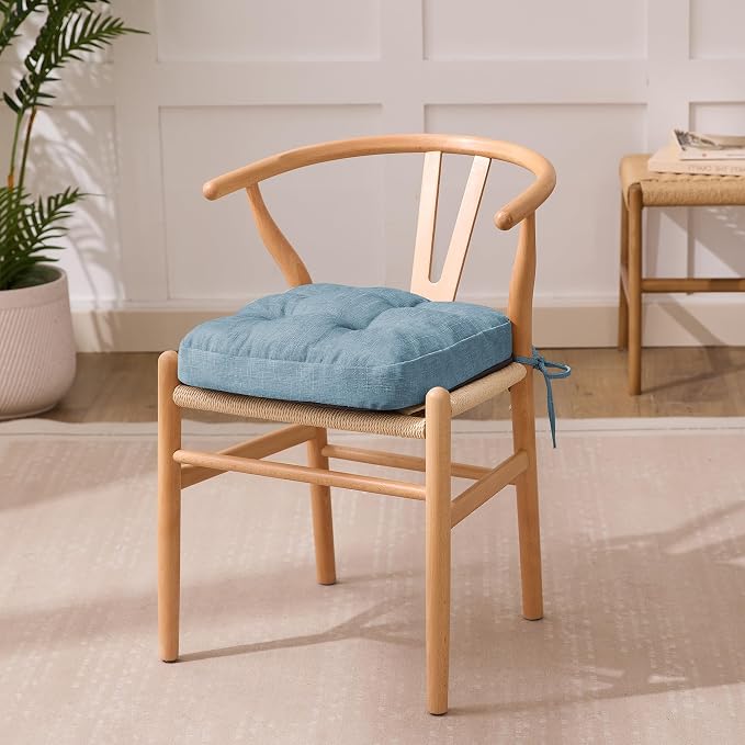 IASEAHK Chair Cushions for Dining Chairs, Dining Chair Cushions, Tufted Indoor Chair Pads with Ties & Non Slip Backing, Seat Cushions for Kitchen Chairs 16.5” x 16.5” x 3.5”, Set of 4, Light Blue - Image 2