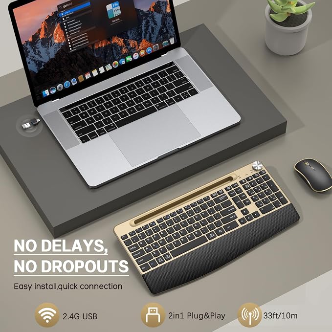 JOYACCESS Wireless Keyboard and Mouse Combo,Full-Sized 2.4GHz Wireless Keyboard with Comfortable Palm Rest,Volume Roller& Tilt Legs 2.4GHz Cordless Connection for Mac/Windows - Image 2