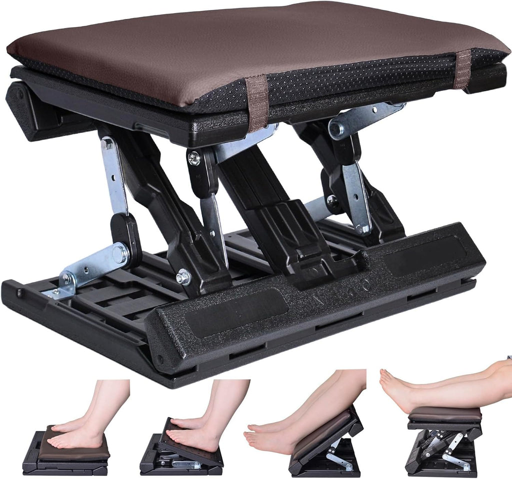 Foot Rest for Under Desk at Work Enlarged, Ergonomic Footrest with Adjustable Height and Angle, Foldable Foot Stool with Removable Pad Massage Beads for Office Gaming Chair Brown by Toyswill