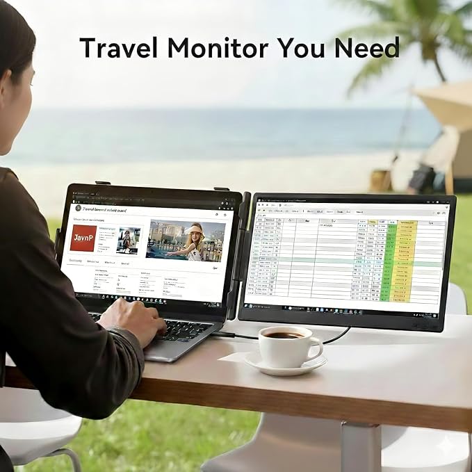 APILDELLA 14" Laptop Screen Extender, FHD 1080P IPS Travel Dual Monitor, 226° Rotation Portable Monitor for Laptops 13-16" with USB-C/HDMI Port, Plug-Play for Win/Mac/Chrome/Android - Image 3