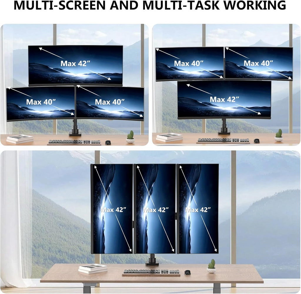 WALI Stacked Triple Monitor Mount for 13-42 inch Curved Screen, Max 26.4lbs - Image 4