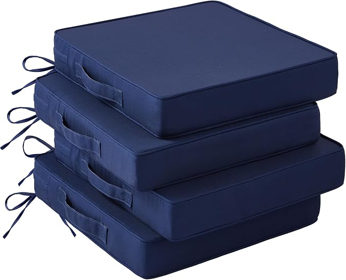 IASEAHK Patio Chair Cushions, 19" x 19" x 3" Outdoor Chair Cushions Set of 4, Waterproof Outdoor Cushions for Patio Furniture, Outdoors Seat Cushions with Handle and Ties, Navy Blue by IASEAHK