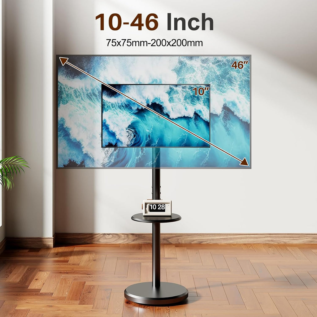 Rolling TV Stand with Wheels for 10-46 Inch TVs, 88 lbs, Black - Image 2