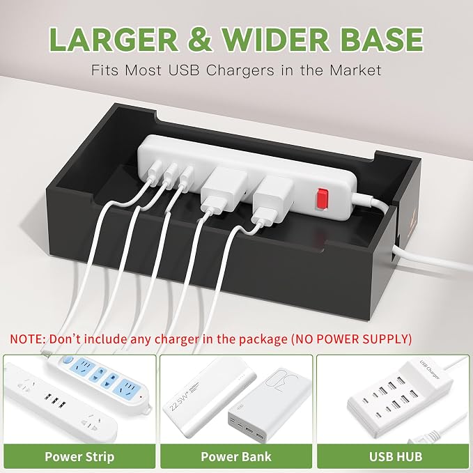 Pezin & Hulin Cord Organizer Box with 6 Wire Cables-Natural + Black | Surge Protector Organizer, Device Charger Station for Phones & Tablets, Wood Charging Dock , No Power Supply - Image 5