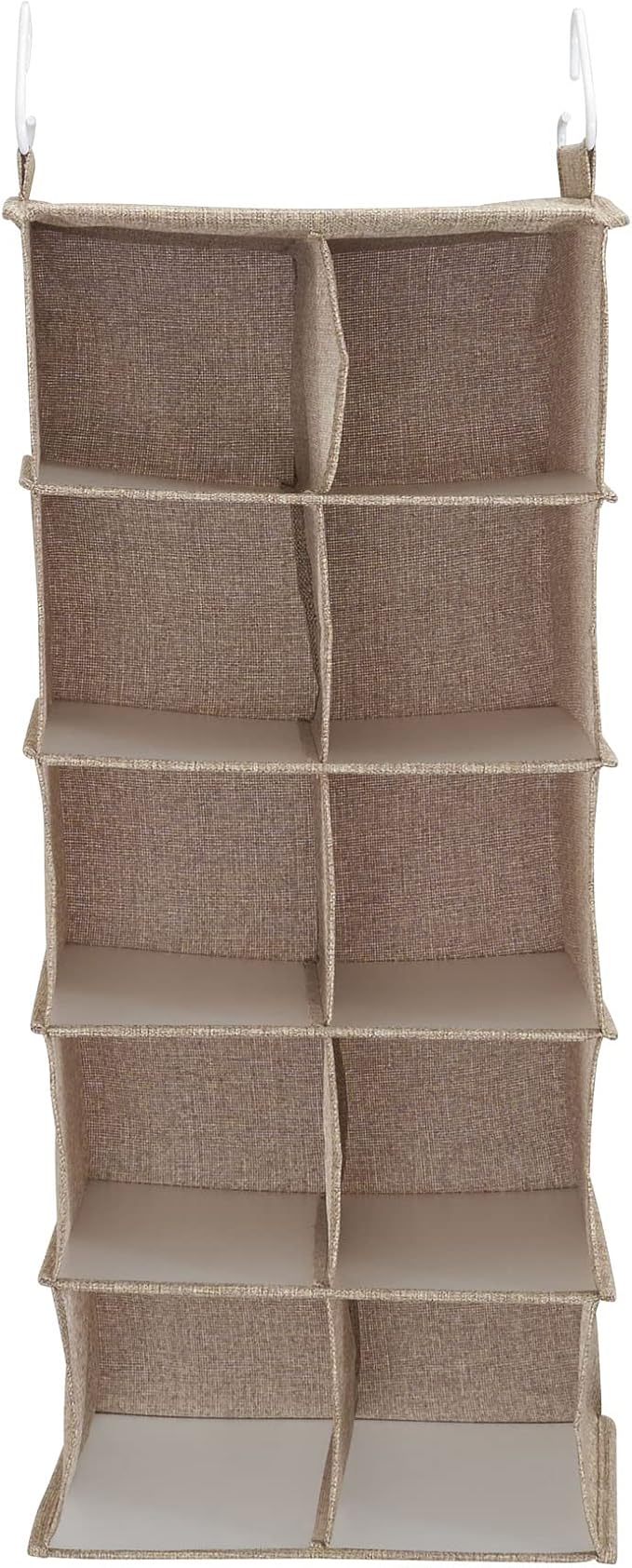 Household Essentials 10‑Pocket Hanging Shoe Organizer with Side‑by‑Side Canvas Storage and 2 Hooks for Support, Beige - Image 5