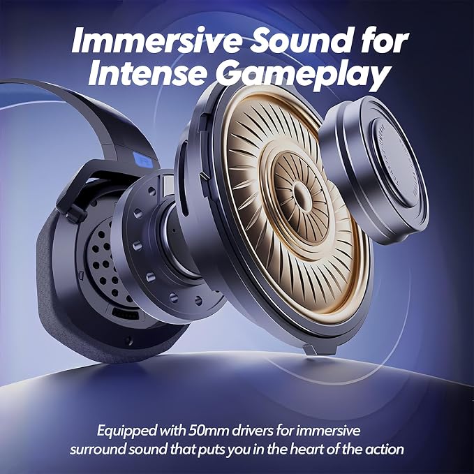 NUBWO Wireless Gaming Headset with Mic for Ps5 Ps4 PC, Zero Interference, 100-Hour Battery All-Day Play, 23ms Sync​ for Fortnite & Call of Duty/FPS Gamers, Triple Mode All Devices Compatible - Blue - Image 5
