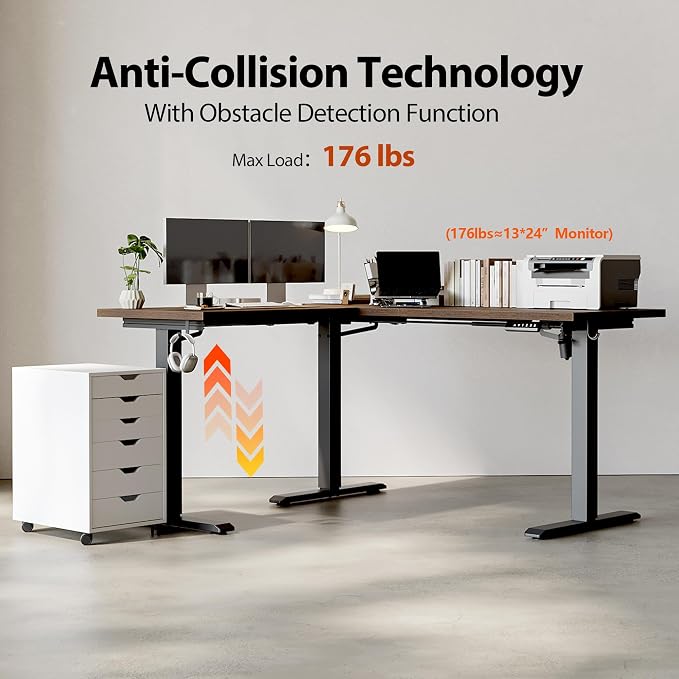 Agilestic L Shaped Standing Desk Adjustable Height, 59 Inch, Dark Walnut | Electric Height Adjustable, Spacious Corner Desktop, Sturdy Steel Frame, Memory Presets, 176 lbs, Splice Board - Image 9