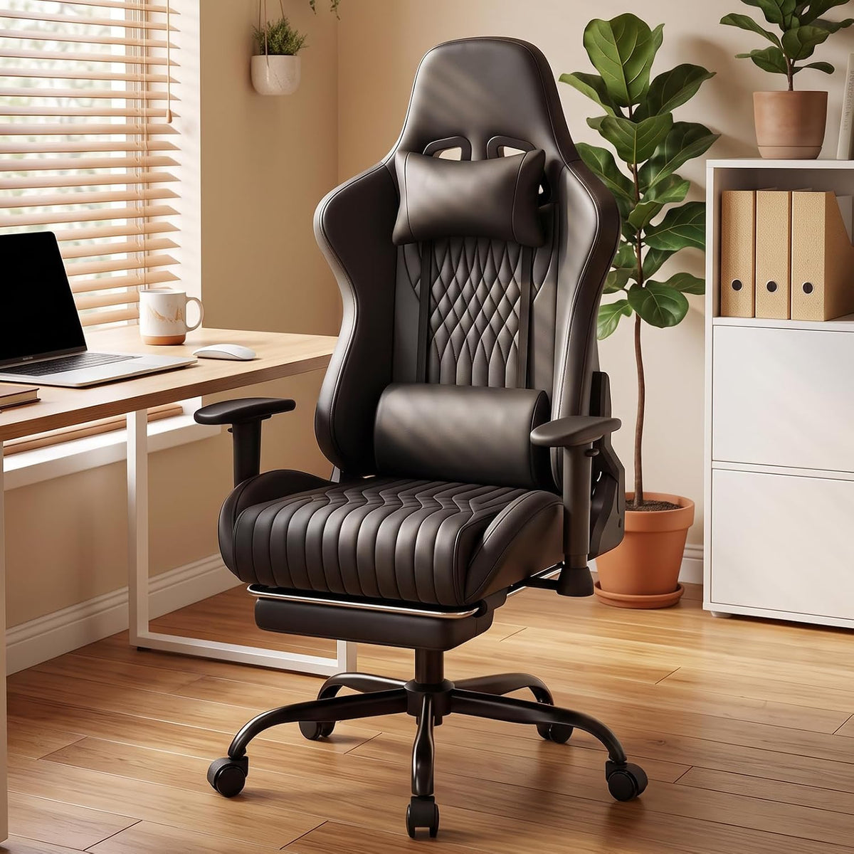 Gaming Chair with Footrest, 90°-155° Reclining Ergonomic Computer Chair with 3D Armrests, Headrest and Lumbar Pillow, 360° Swivel, SGS-Tested Gas Lift, 330 lbs Capacity, Black by LUCKRACER