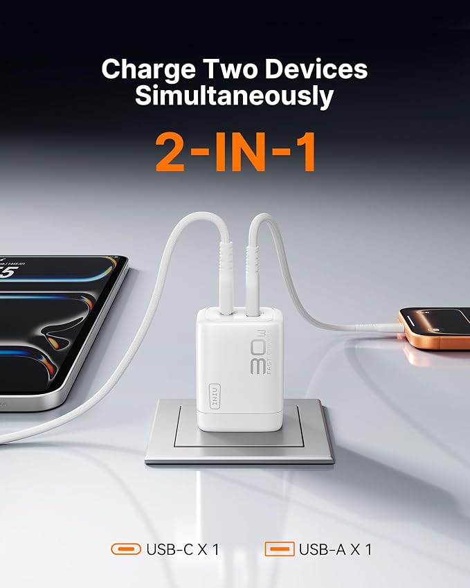 INIU Mini USB C Charger, 30W GaN Fast Charging ETL Certified Wall Adapter Block with Smart Phone Protection, Dual Port with 5ft Type C Cable for iPhone 17 iPad Samsung Google Switch etc [2-Pack White] - Image 5